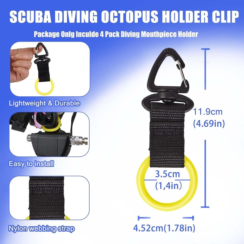 JUSTOOP Store Scuba Octopus Mouthpiece Holder,Silicone Octopus Holder for Scuba Diving 0cto Mouthpiece Keeper for 2nd Stage Regulator Octopus Retainer with Spring Clip,2 PCS,Green/Yellow - Image 4